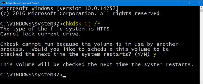 Ввод директивы CHKDSK C: /X/F/R